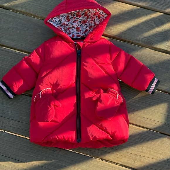 Catimini Red Hooded Puffer Jacket with Mittens - Picture 1 of 5